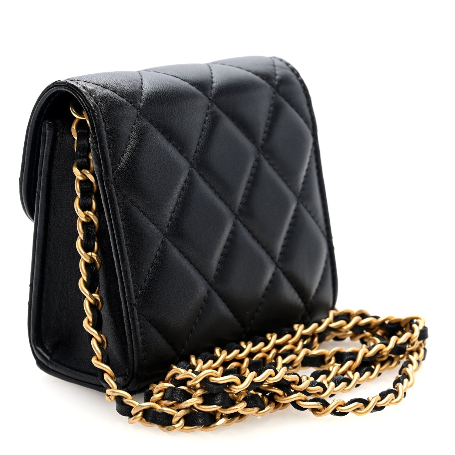 Lambskin Plexiglass Quilted Coco Love Clutch With Chain Black