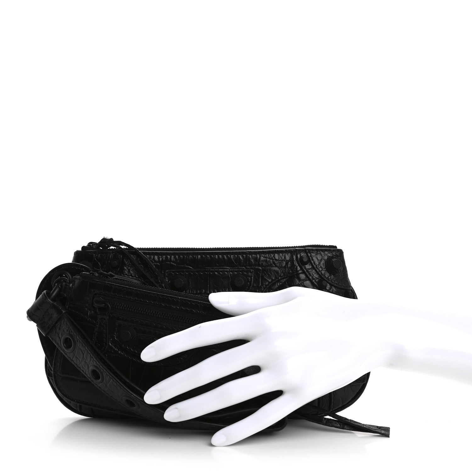 Extra Supple Calfskin Crocodile Embossed Monochrome Mini Le Cagole Multi Pouch Black