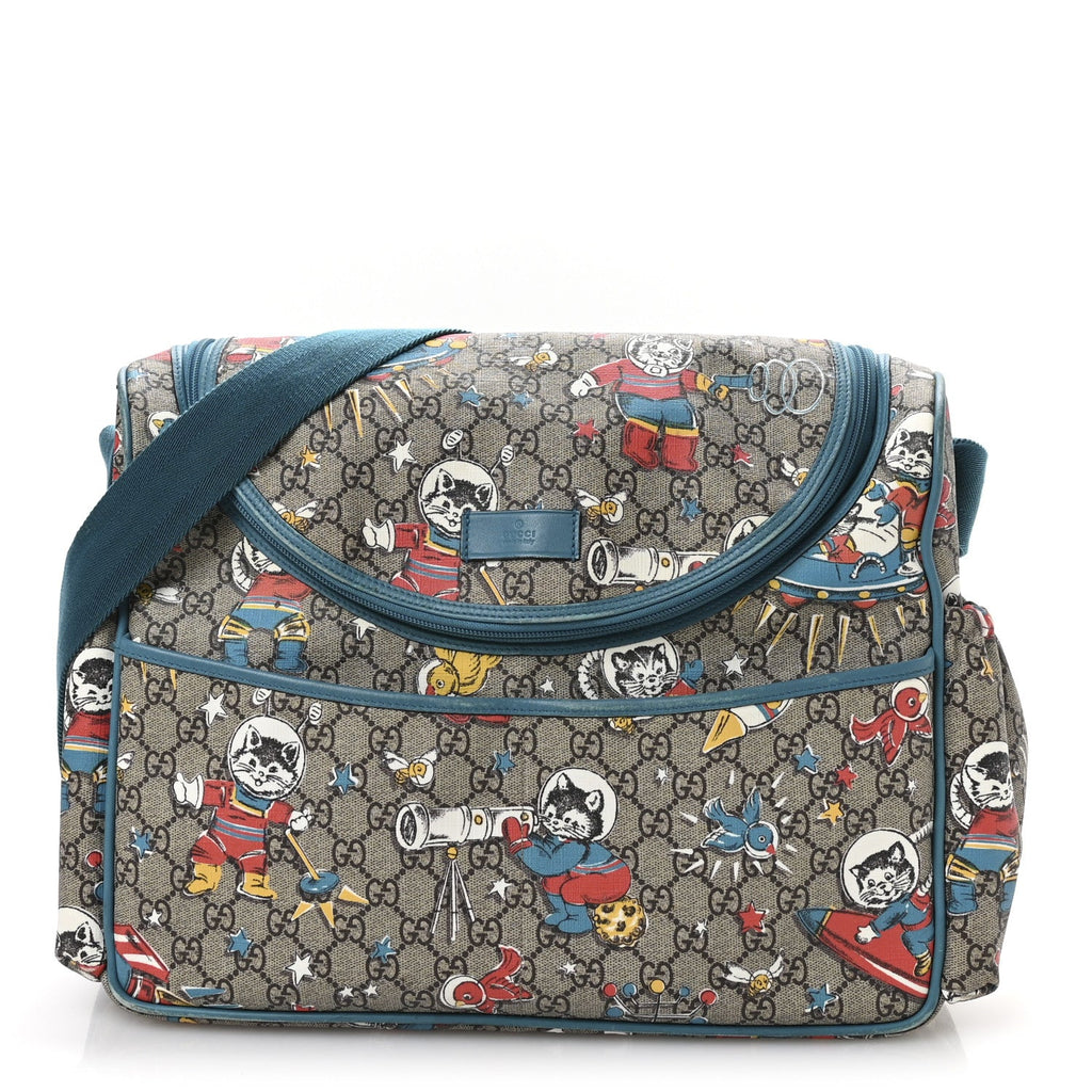 GG Supreme Monogram Space Cats Diaper Bag Turquoise