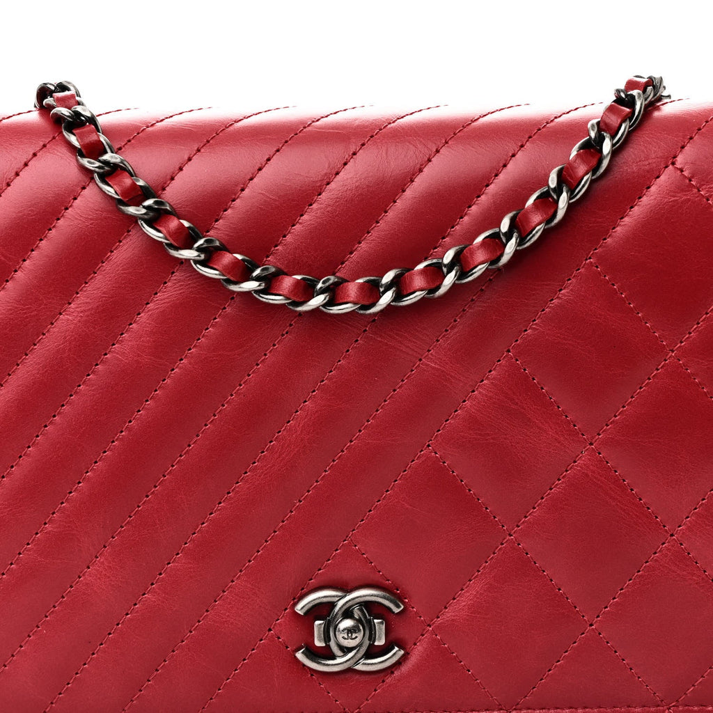 Glazed Calfskin Quilted Coco Boy Wallet On Chain WOC Red