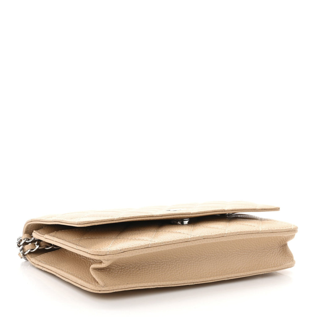 Caviar Quilted Wallet on Chain WOC Beige
