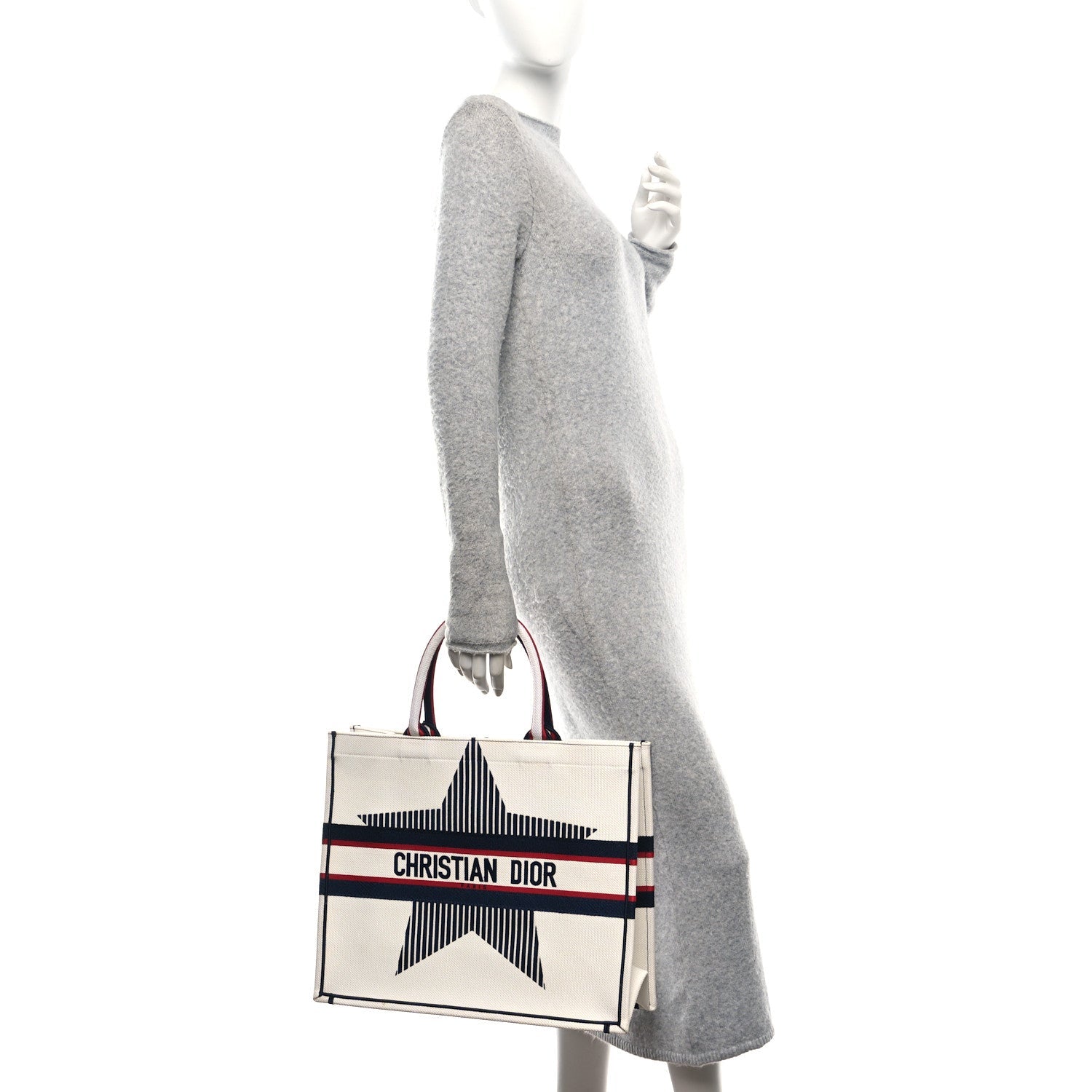 Canvas Embroidered Large Dioralps Book Tote White