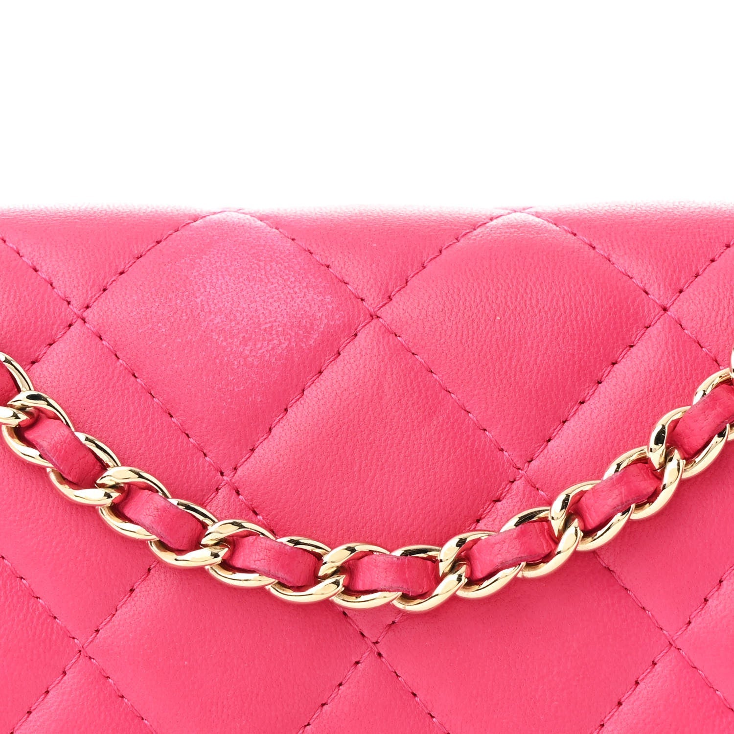 Lambskin Quilted Wallet on Chain WOC Fuchsia