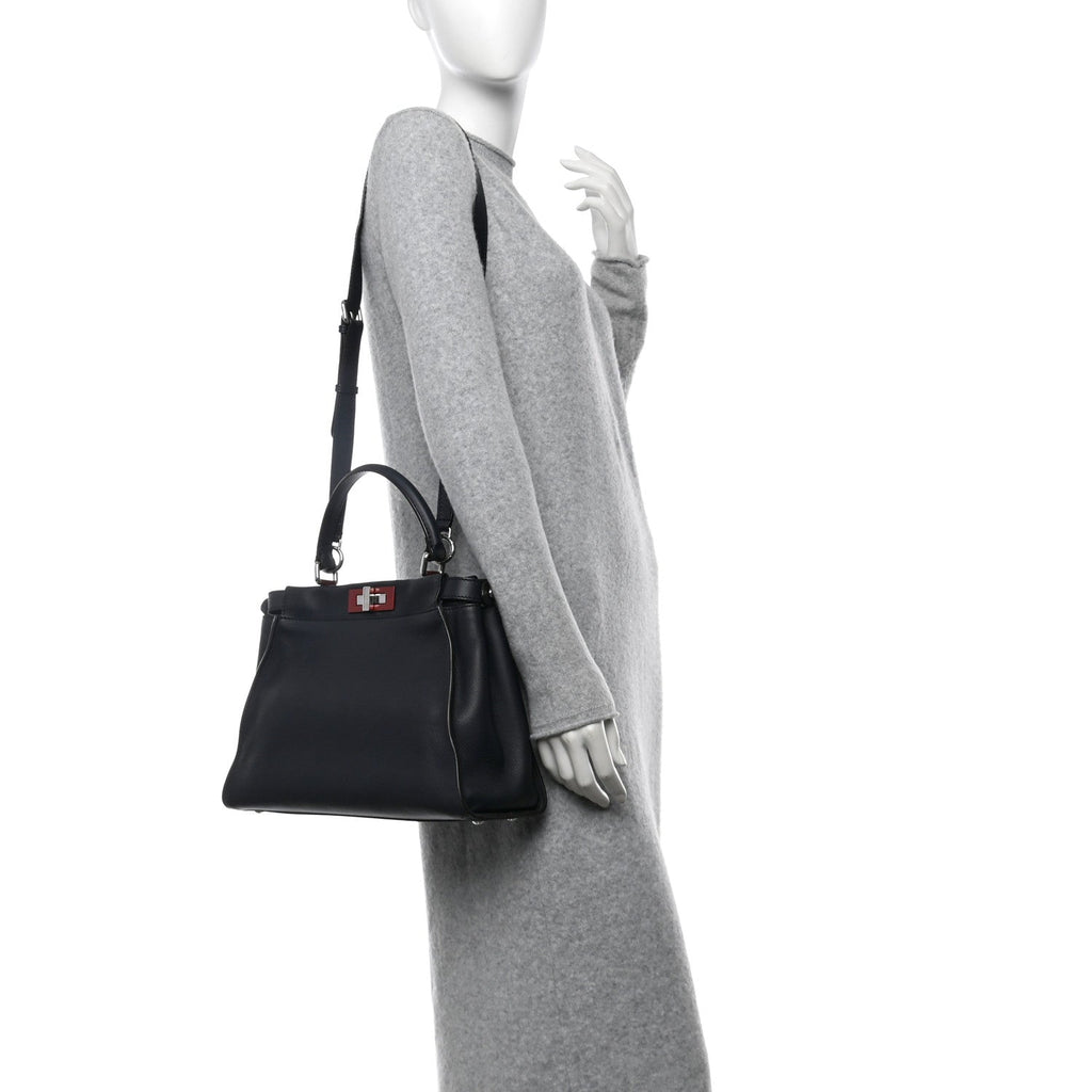Vitello Seta Shiny Nappa Medium Peekaboo Iconic Satchel Blue Notte Ardesia
