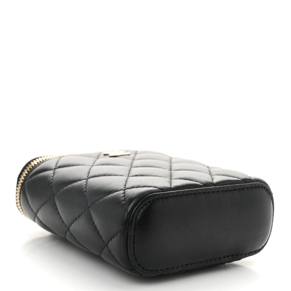 Lambskin Quilted Small Vertical Coco Beauty Vanity Case With Chain Black