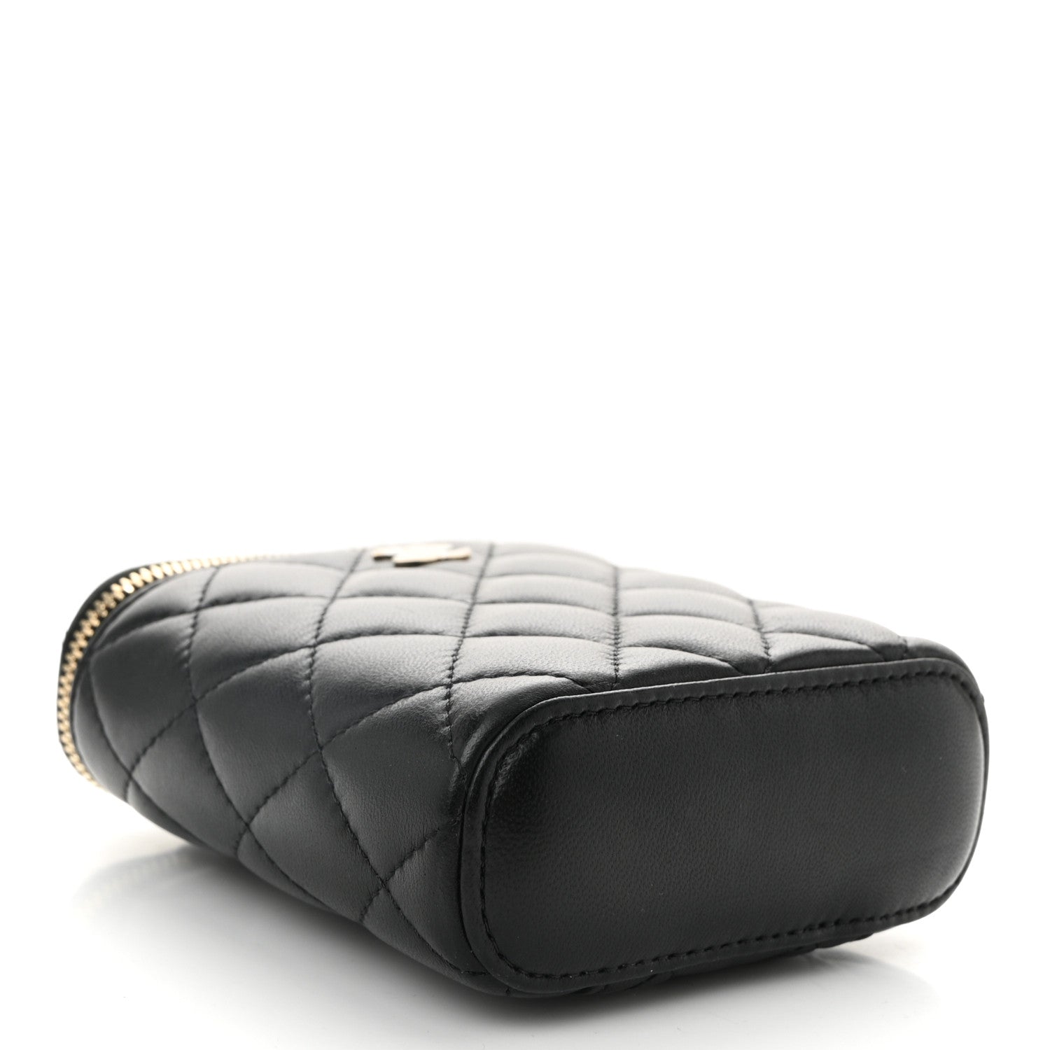 Lambskin Quilted Small Vertical Coco Beauty Vanity Case With Chain Black