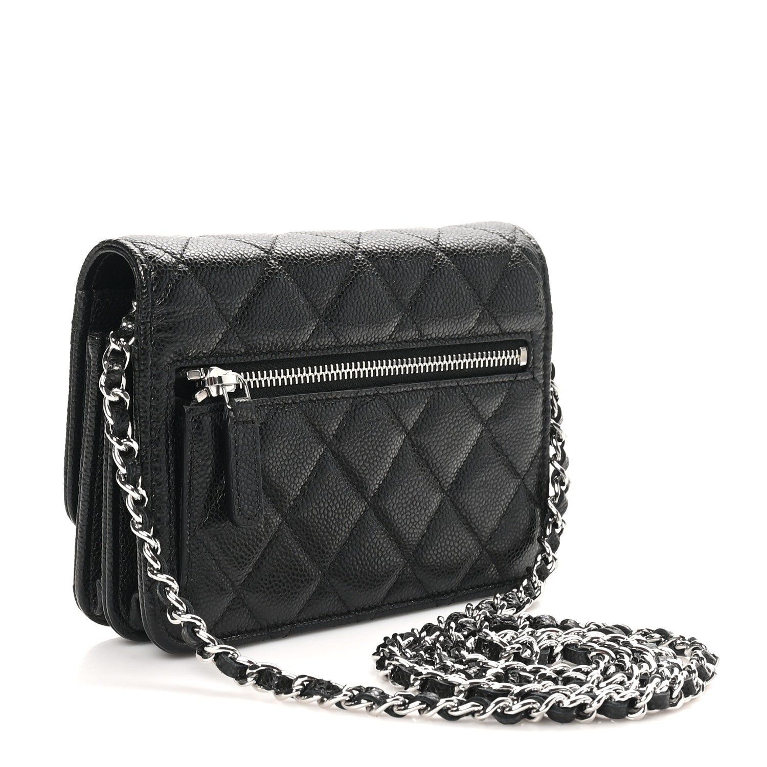 Caviar Quilted Mini Wallet On Chain WOC Black