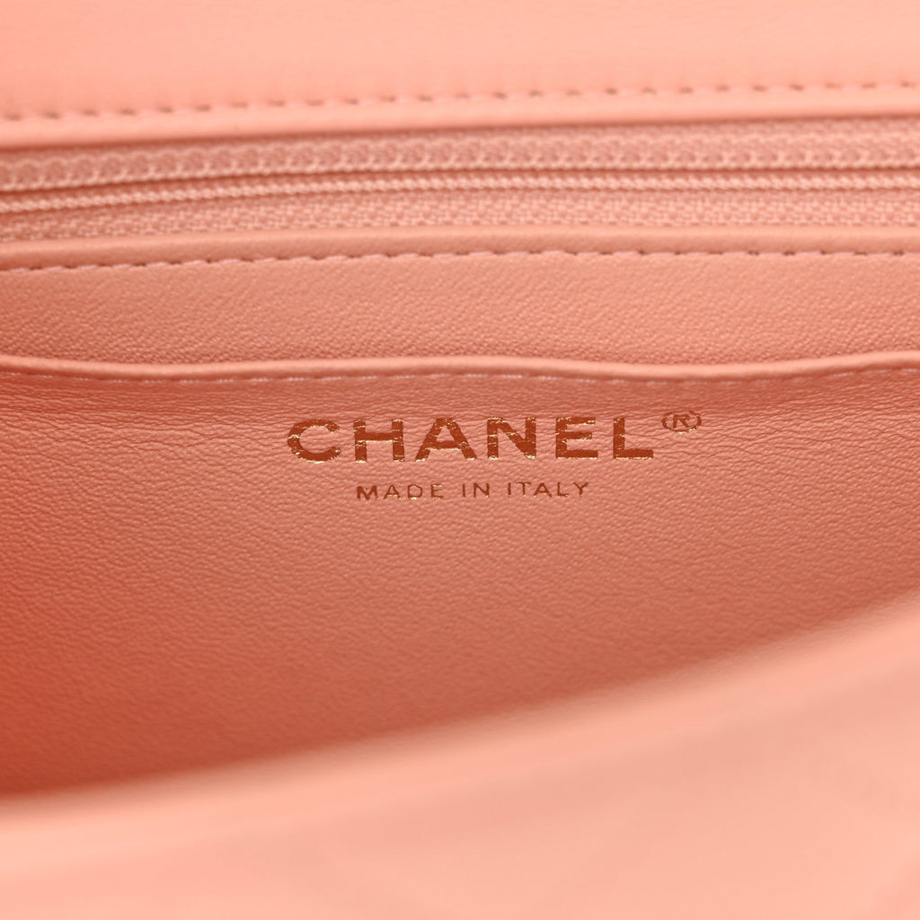 Lambskin Quilted Mini Rectangular Flap Light Pink