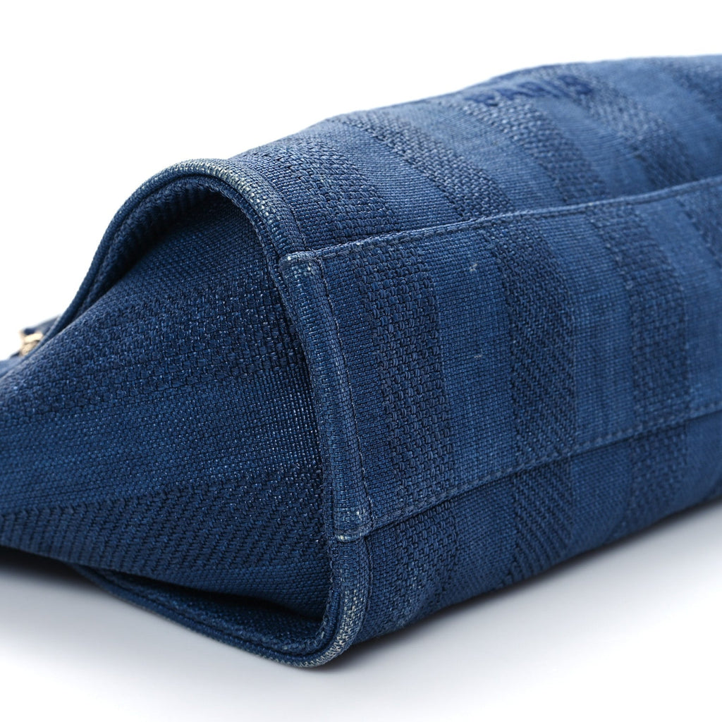 Mixed Fibers Striped Small Deauville Tote Navy Blue
