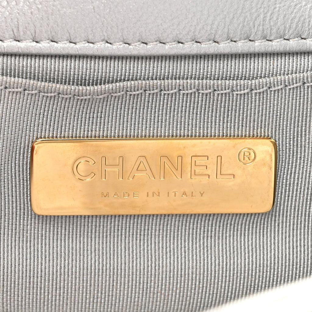 Metallic Goatskin Quilted Chanel 19 Waist Bag Silver