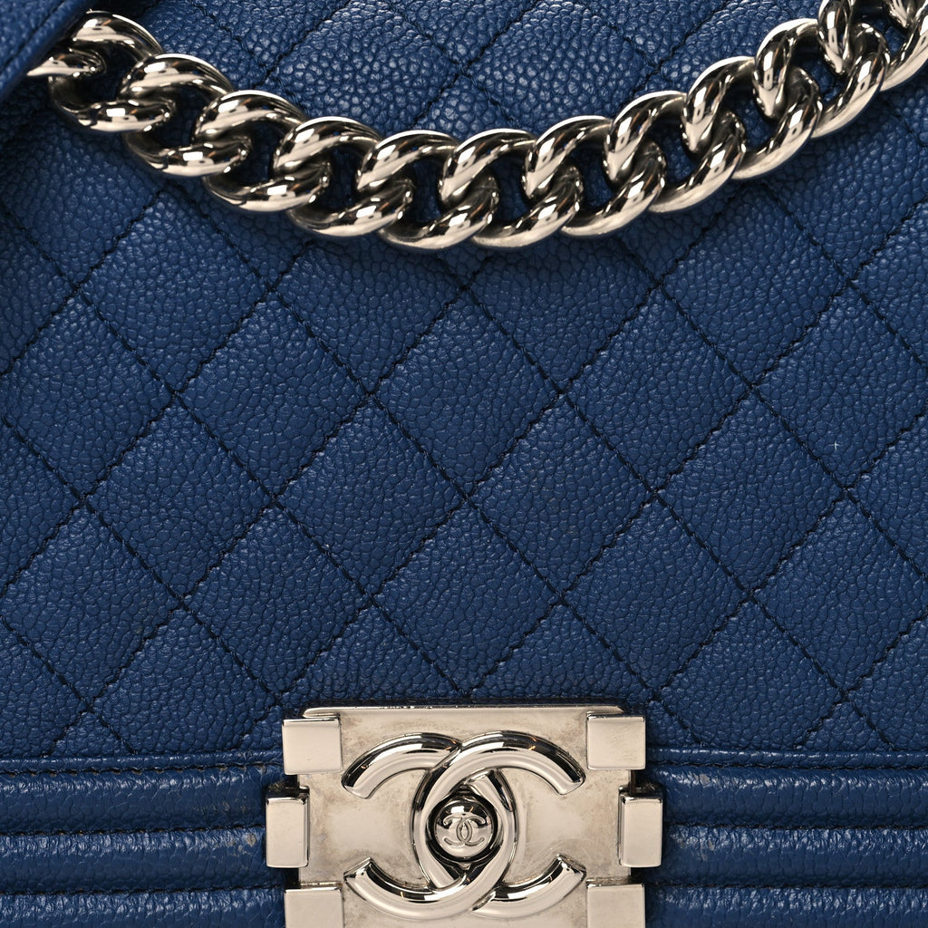Caviar Quilted Medium Boy Flap Dark Blue