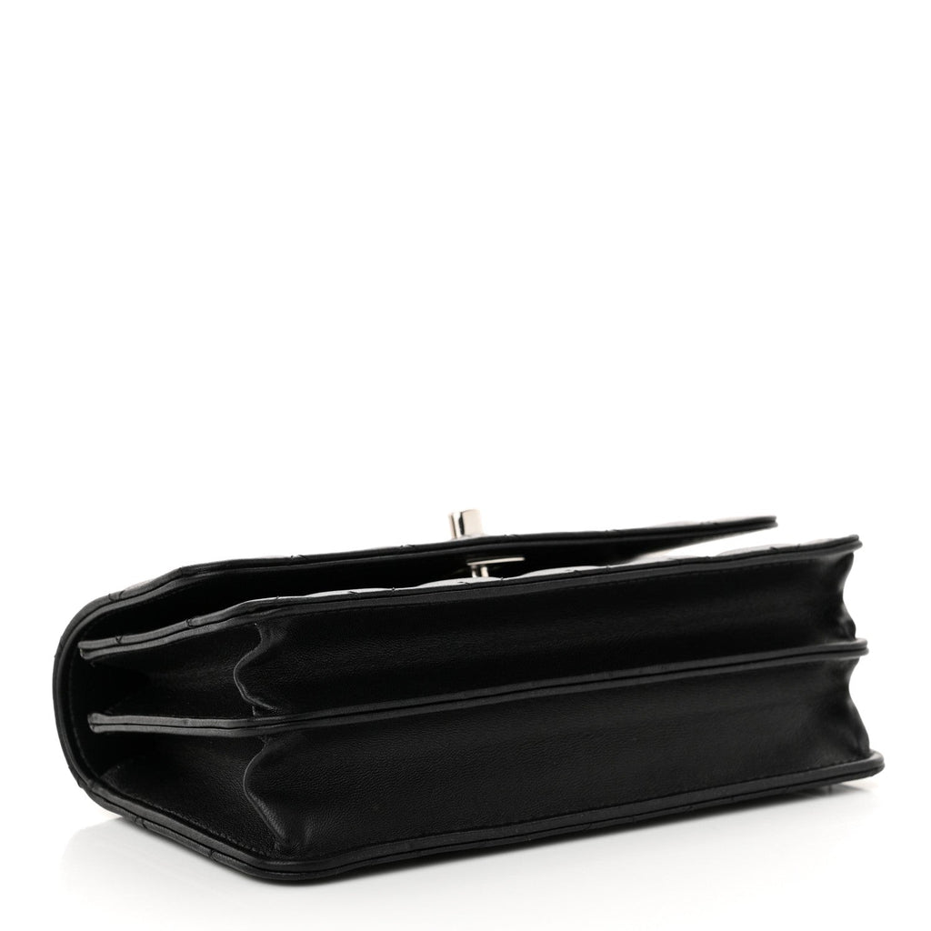 Lambskin Quilted Metal Top Handle Crossbody Flap Black