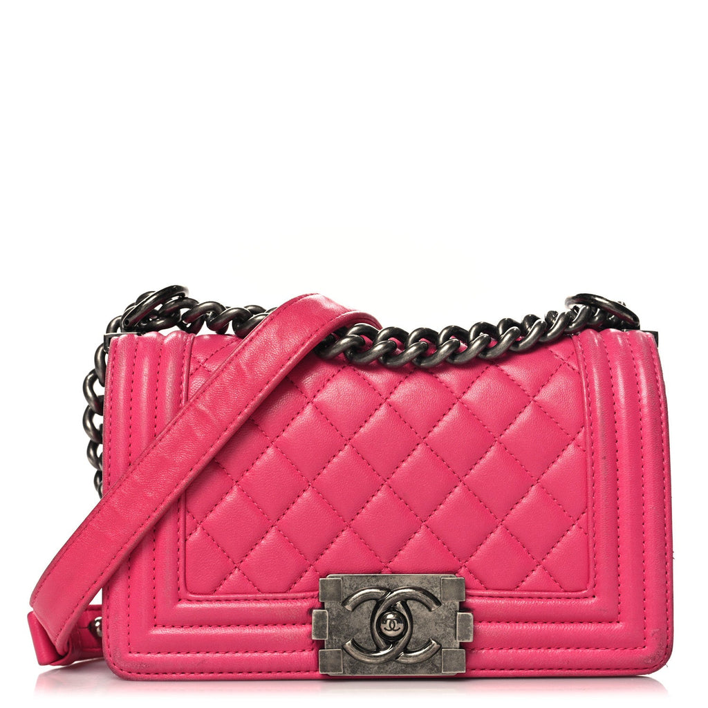 Lambskin Quilted Small Boy Flap Dark Pink
