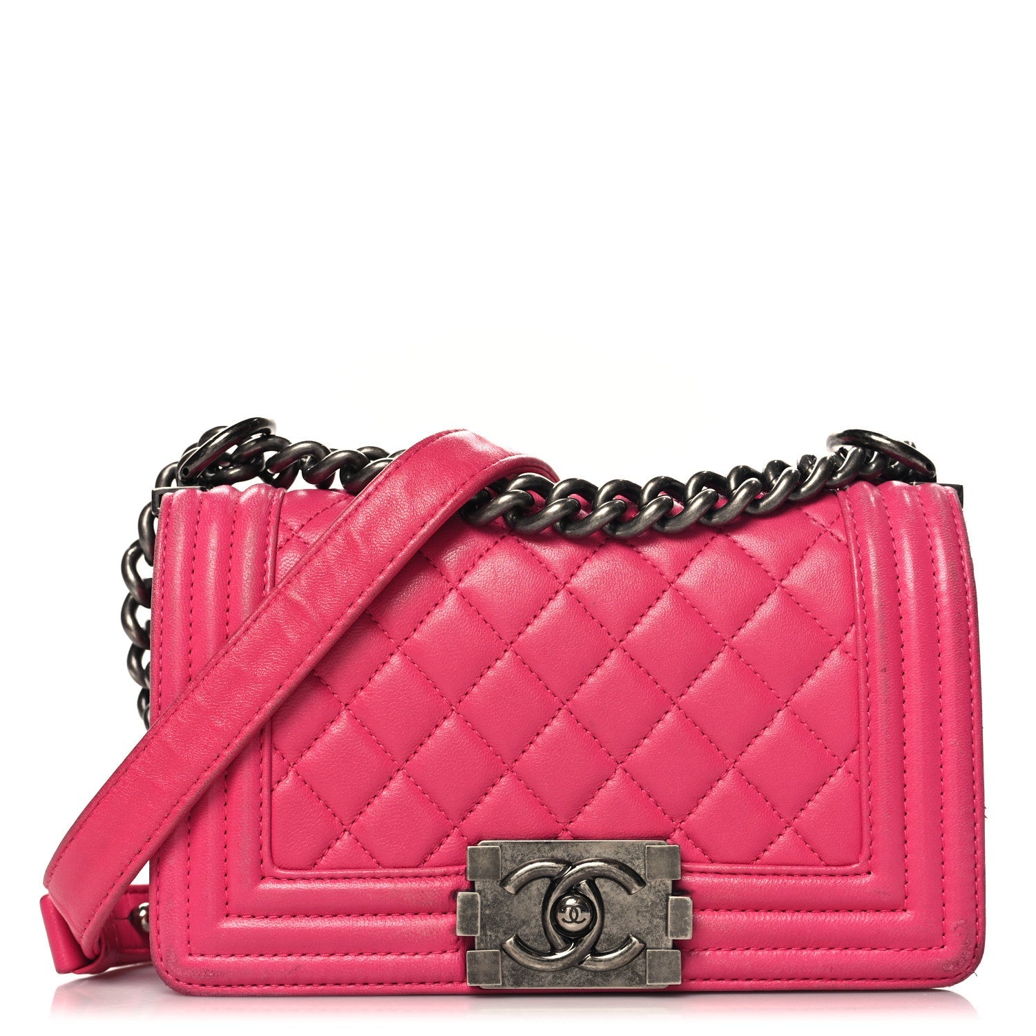 Lambskin Quilted Small Boy Flap Dark Pink