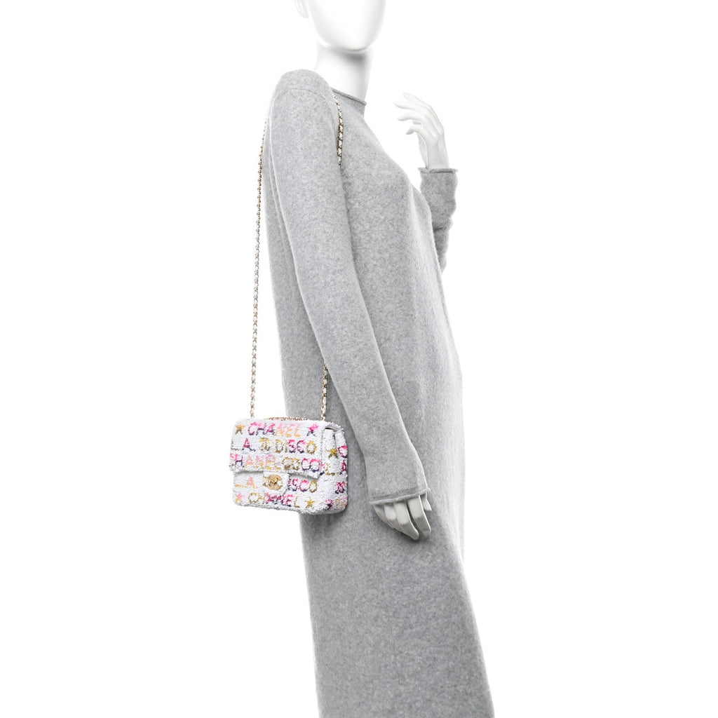 Sequin Logo Mini Rectangular Flap White Multicolor White Multicolor
