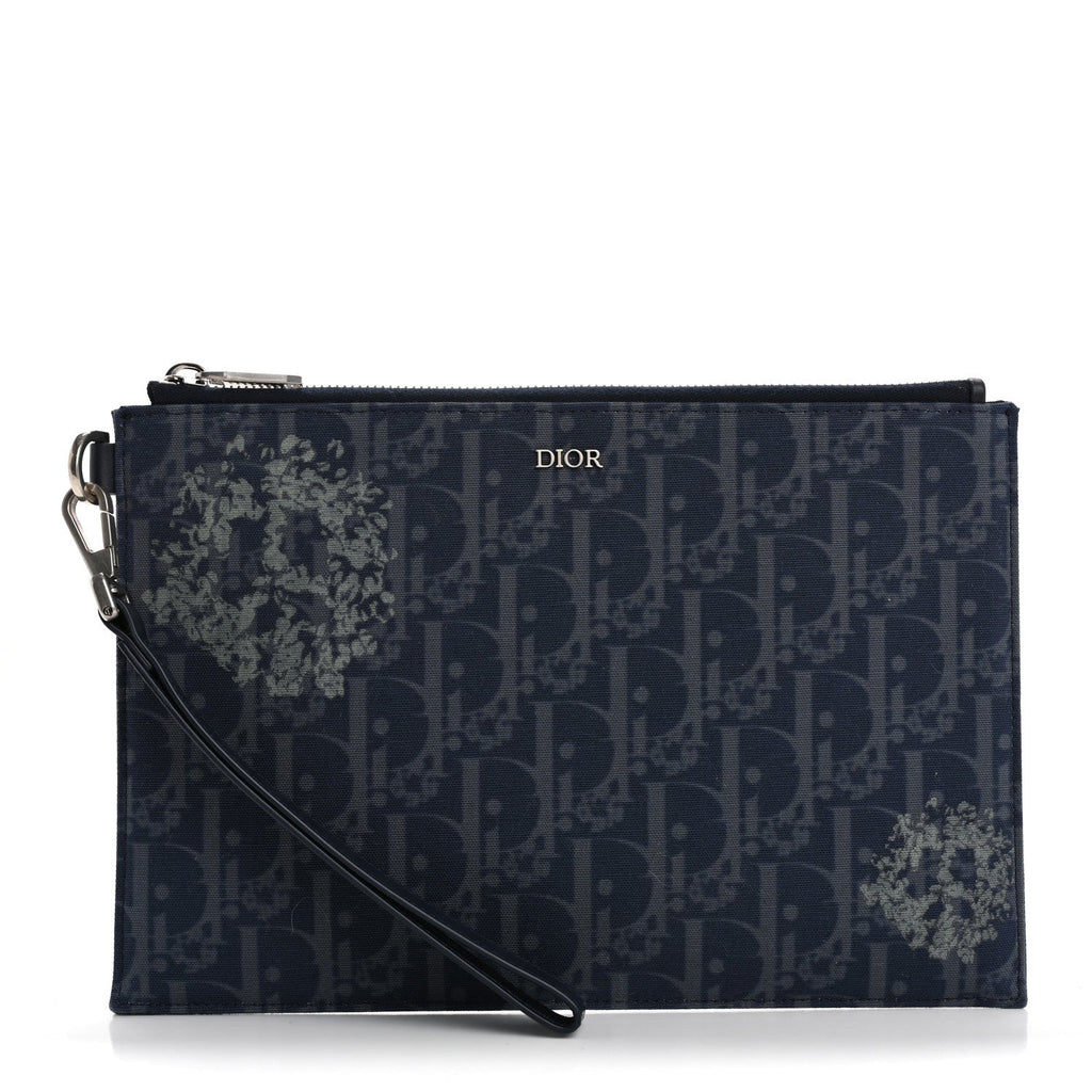 x Denim Tears A5 Oblique Flat Pouch Wristlet Blue