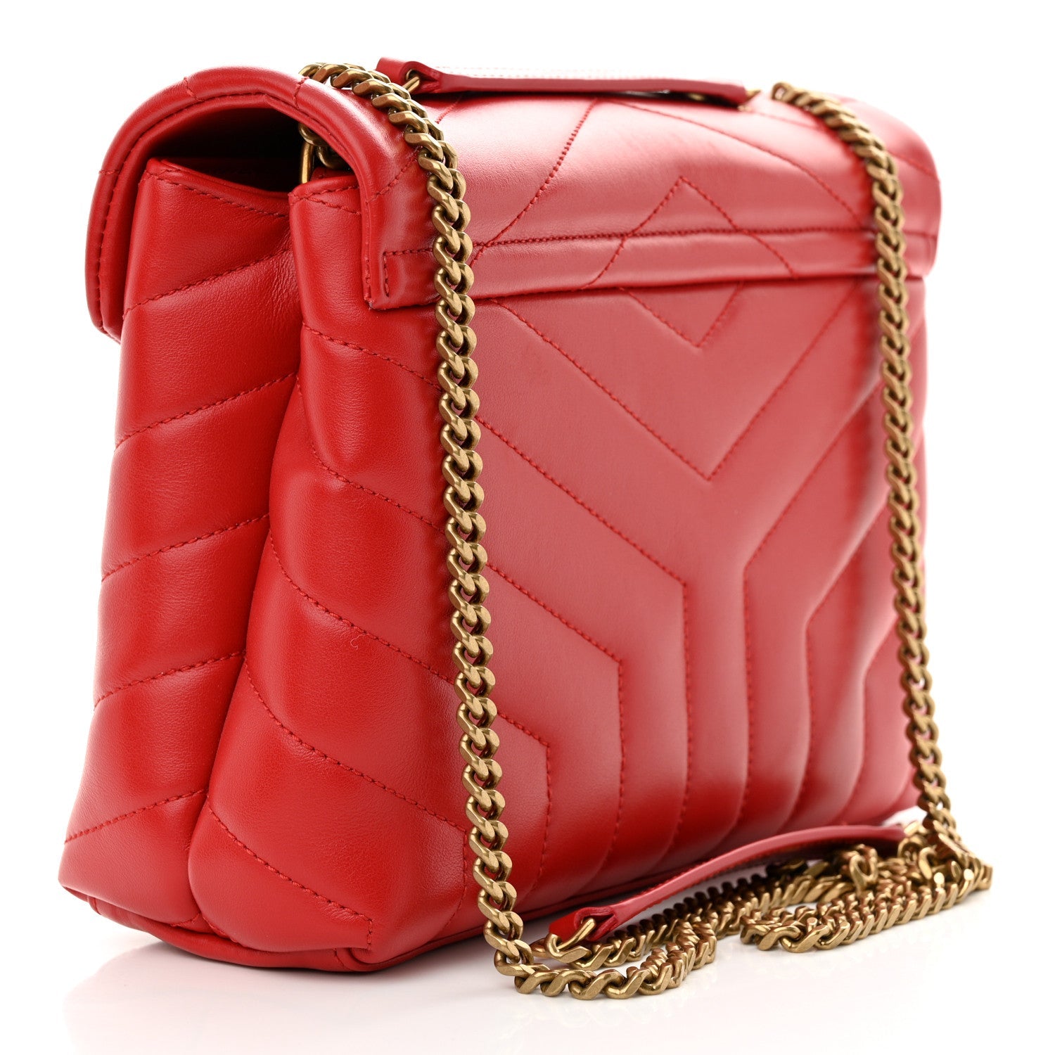 Calfskin Y Quilted Monogram Small Loulou Chain Satchel Red