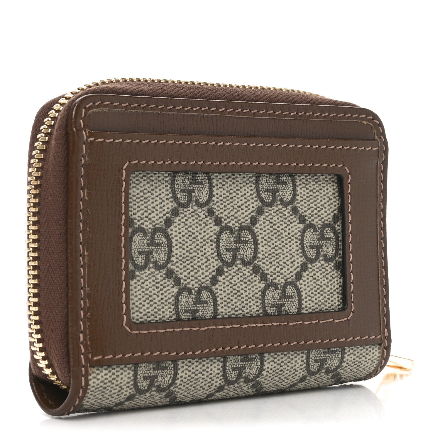 GG Supreme Monogram Azalea Calfskin Horsebit 1955 Zip Around ID  Case Wallet Beige Ebony Brown Sugar