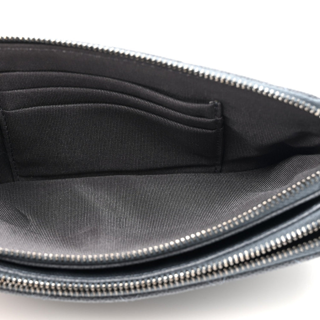 Caviar Quilted Small Clutch With Chain Grey
