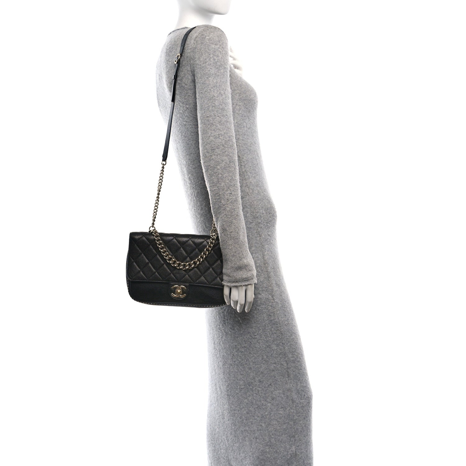 Caviar Quilted Large Studded Flap Black