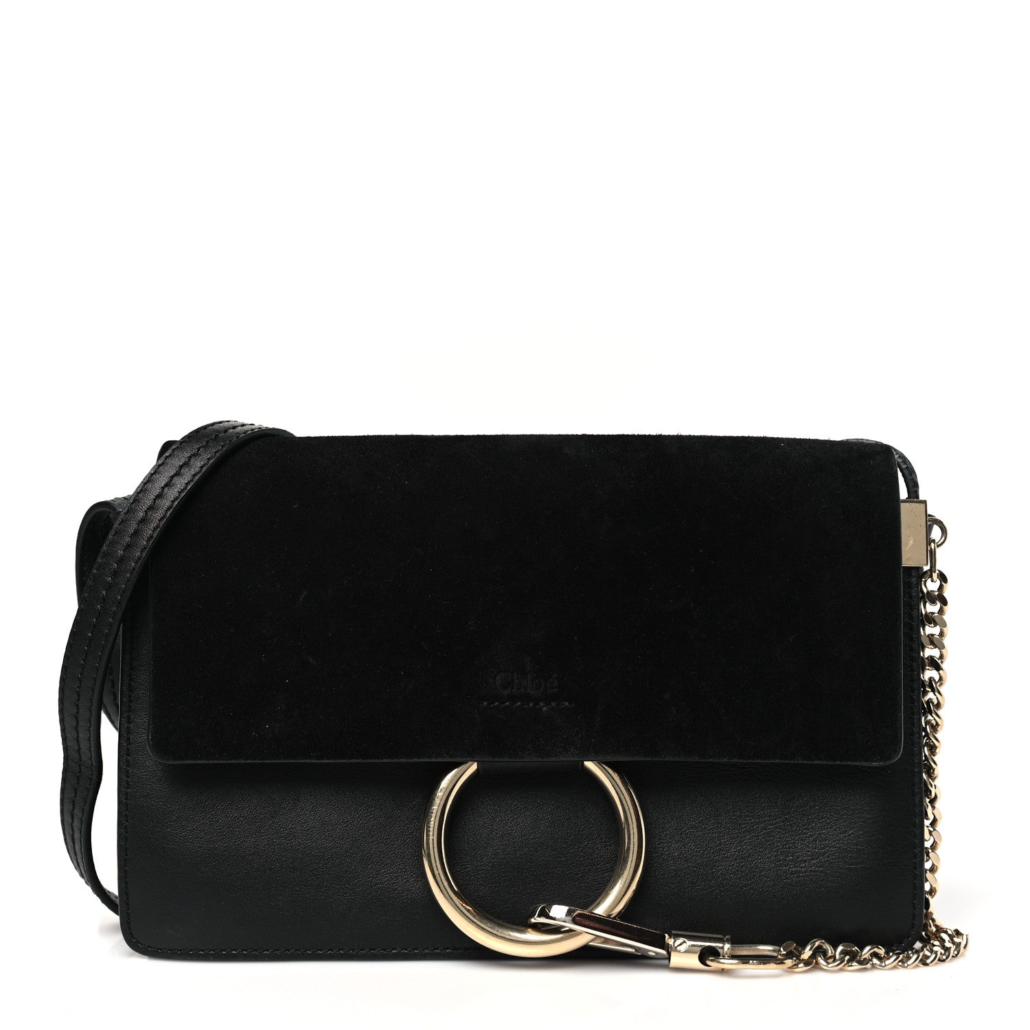 Suede Calfskin Small Faye Shoulder Bag Black