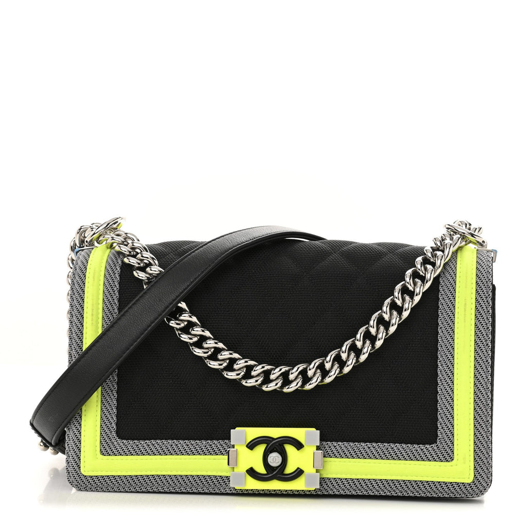 Canvas Quilted Medium Fluo Boy Flap Black Grey Yellow
