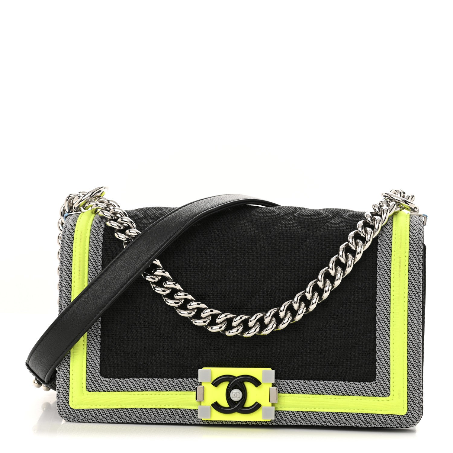 Canvas Quilted Medium Fluo Boy Flap Black Grey Yellow