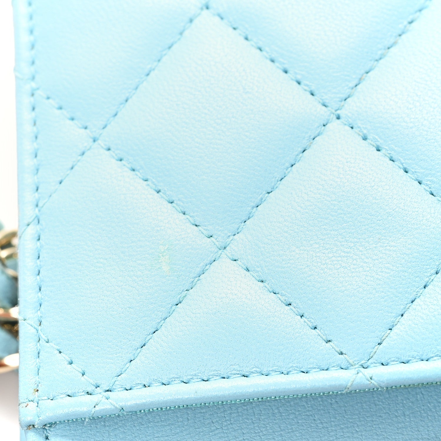 Lambskin Quilted Mini Wallet On Chain WOC Light Blue