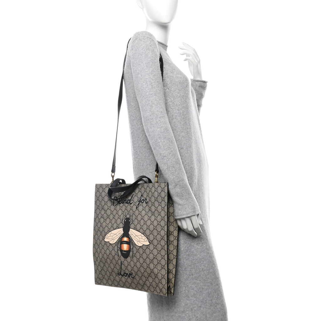 GG Supreme Monogram L'Aveugle Par Amour Print Vertical Tote Black