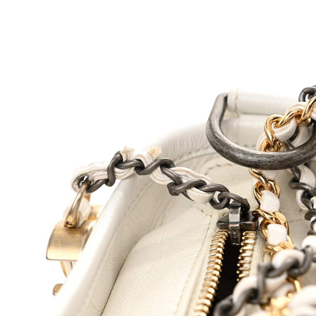 Aged Calfskin Quilted Small Gabrielle Hobo White