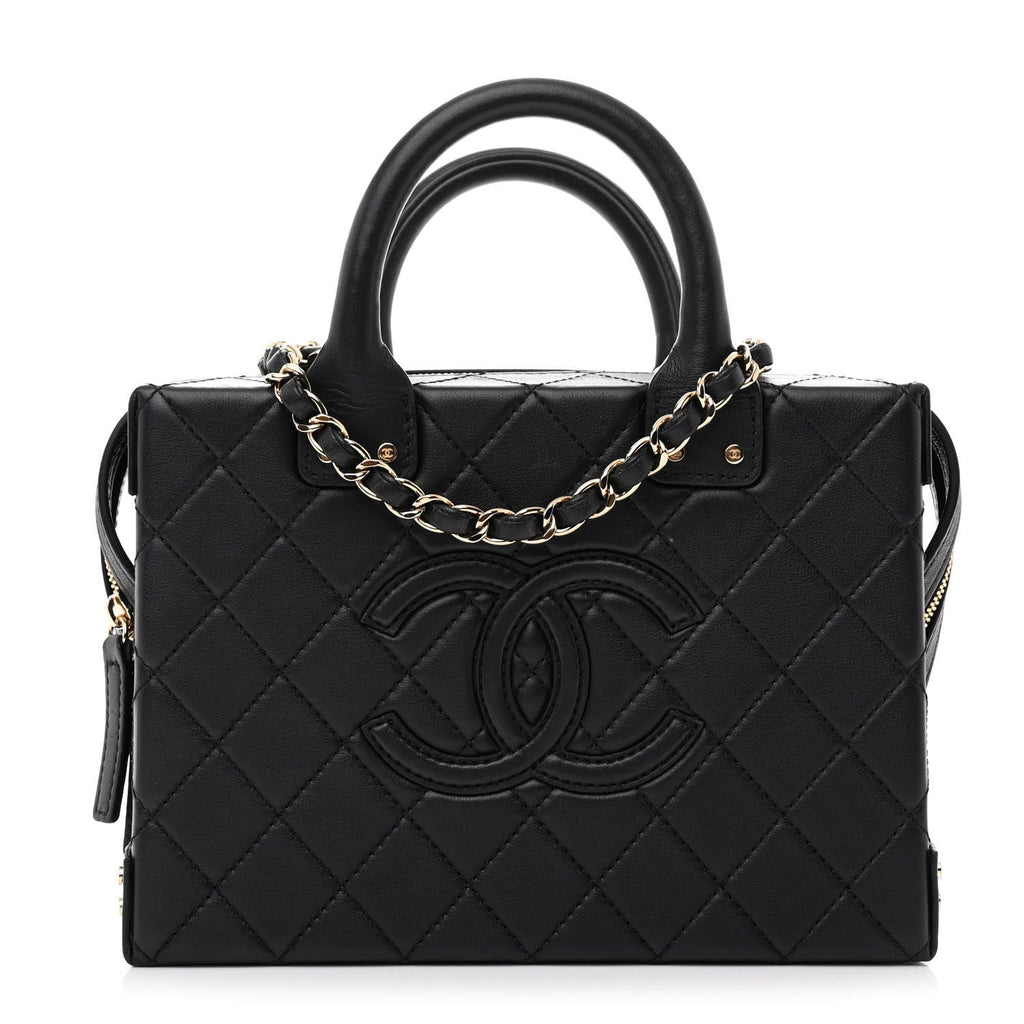 Calfskin Quilted Studded Square Vanity Case Black
