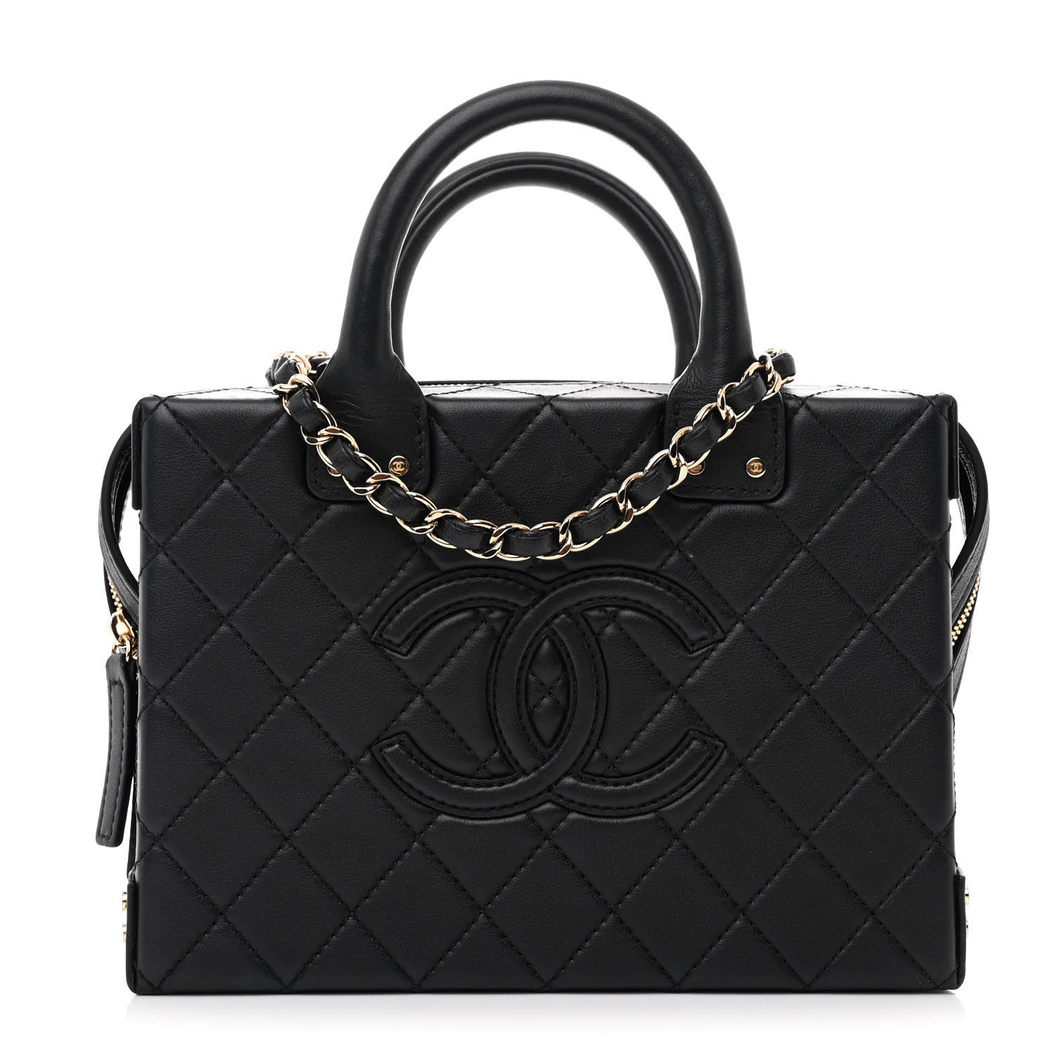 Calfskin Quilted Studded Square Vanity Case Black