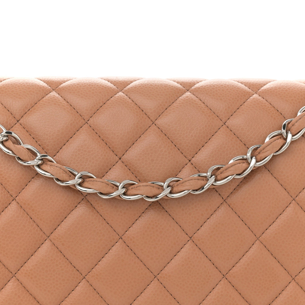 Caviar Quilted Maxi Double Flap Dark Beige