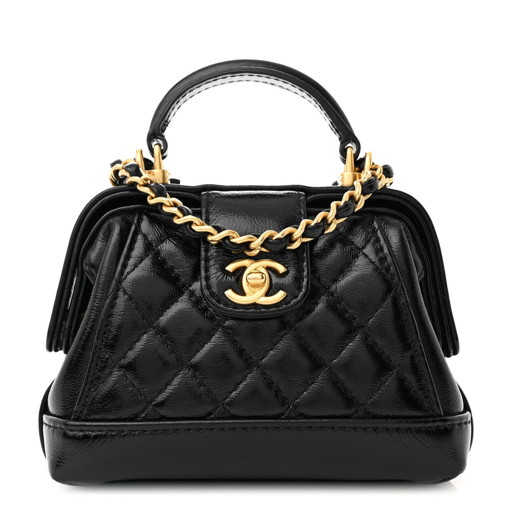 Shiny Lambskin Quilted Mini Cocodoc Top Handle Bag Black