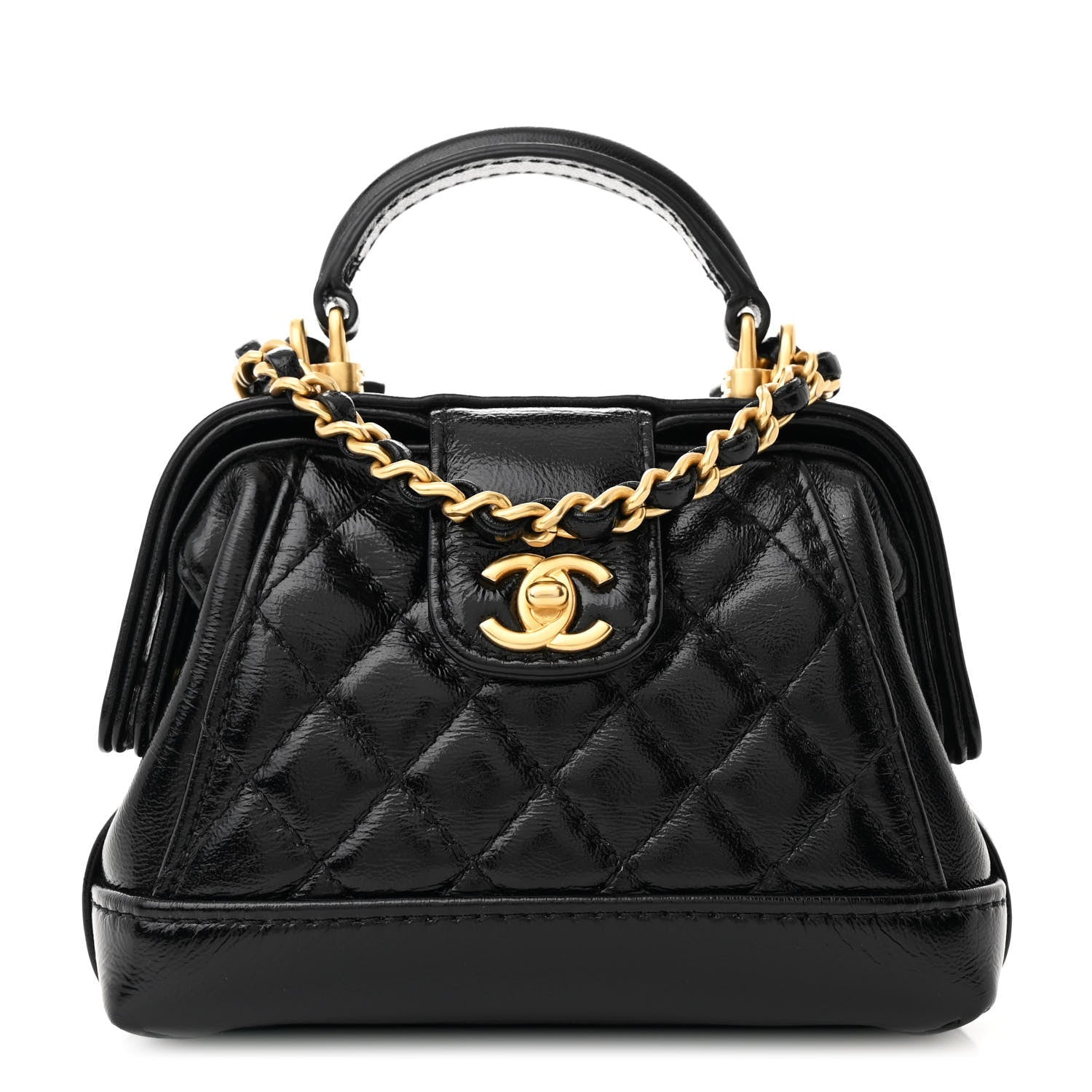 Shiny Lambskin Quilted Mini Cocodoc Top Handle Bag Black