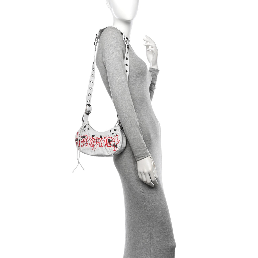 Agneau Arena Lunar New Year Graffiti Logo Le Cagole Shoulder Bag XS Optic White