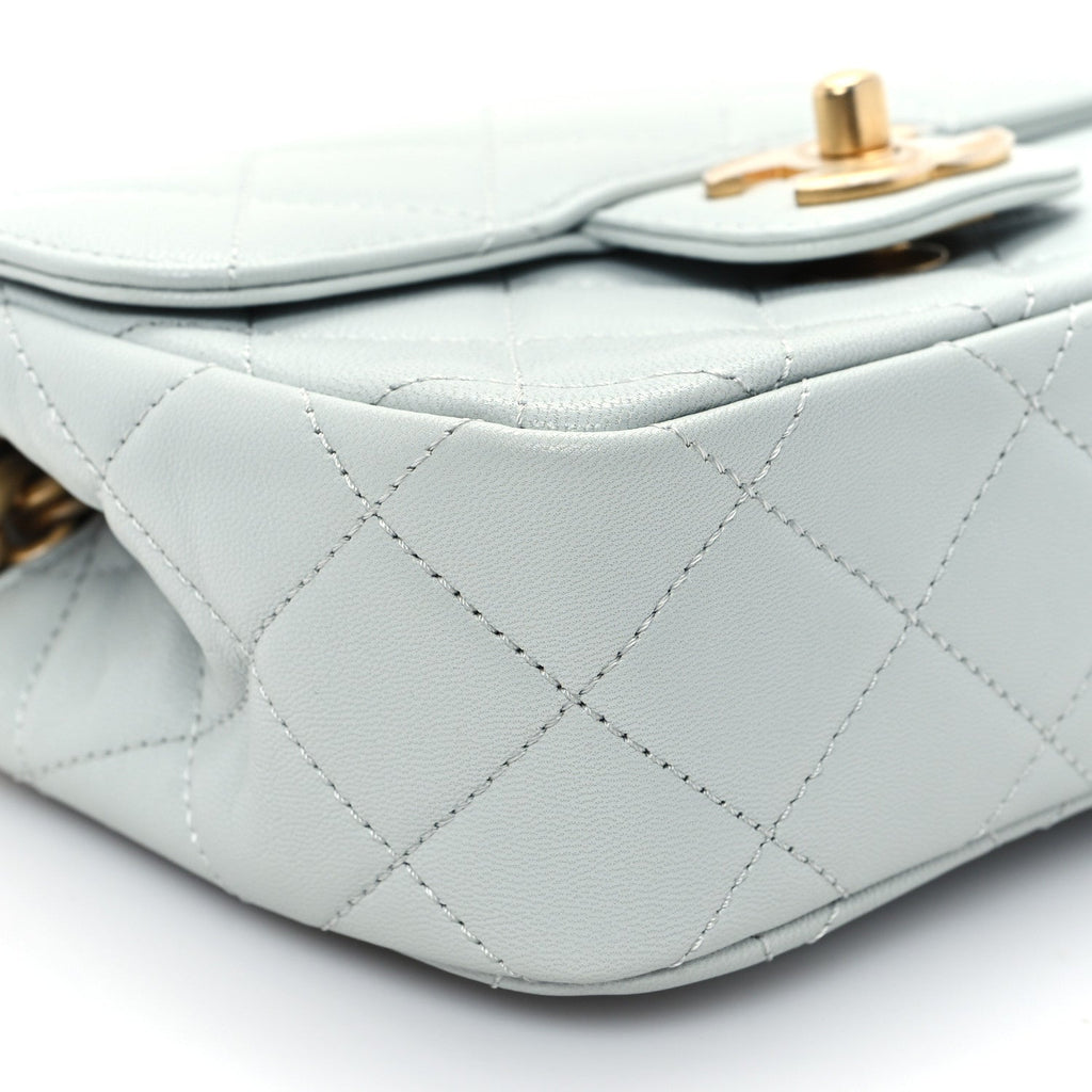 Grained Calfskin Quilted Flap Light Blue