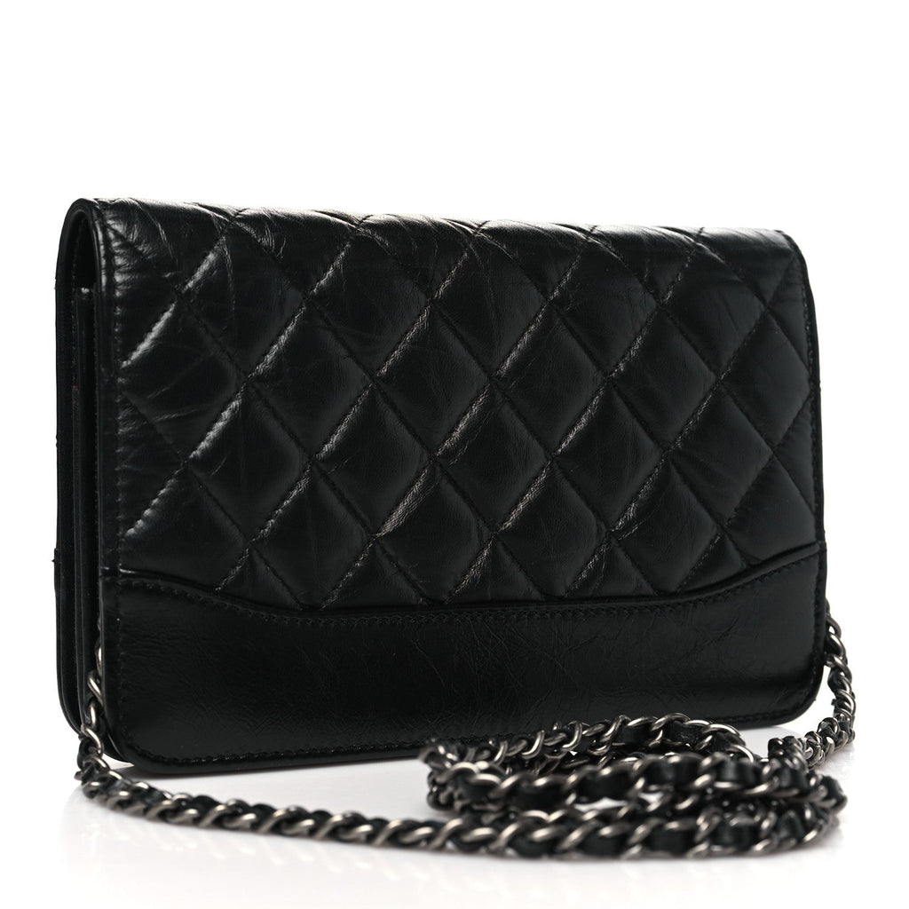 Aged Calfskin Quilted Gabrielle Wallet On Chain WOC Black