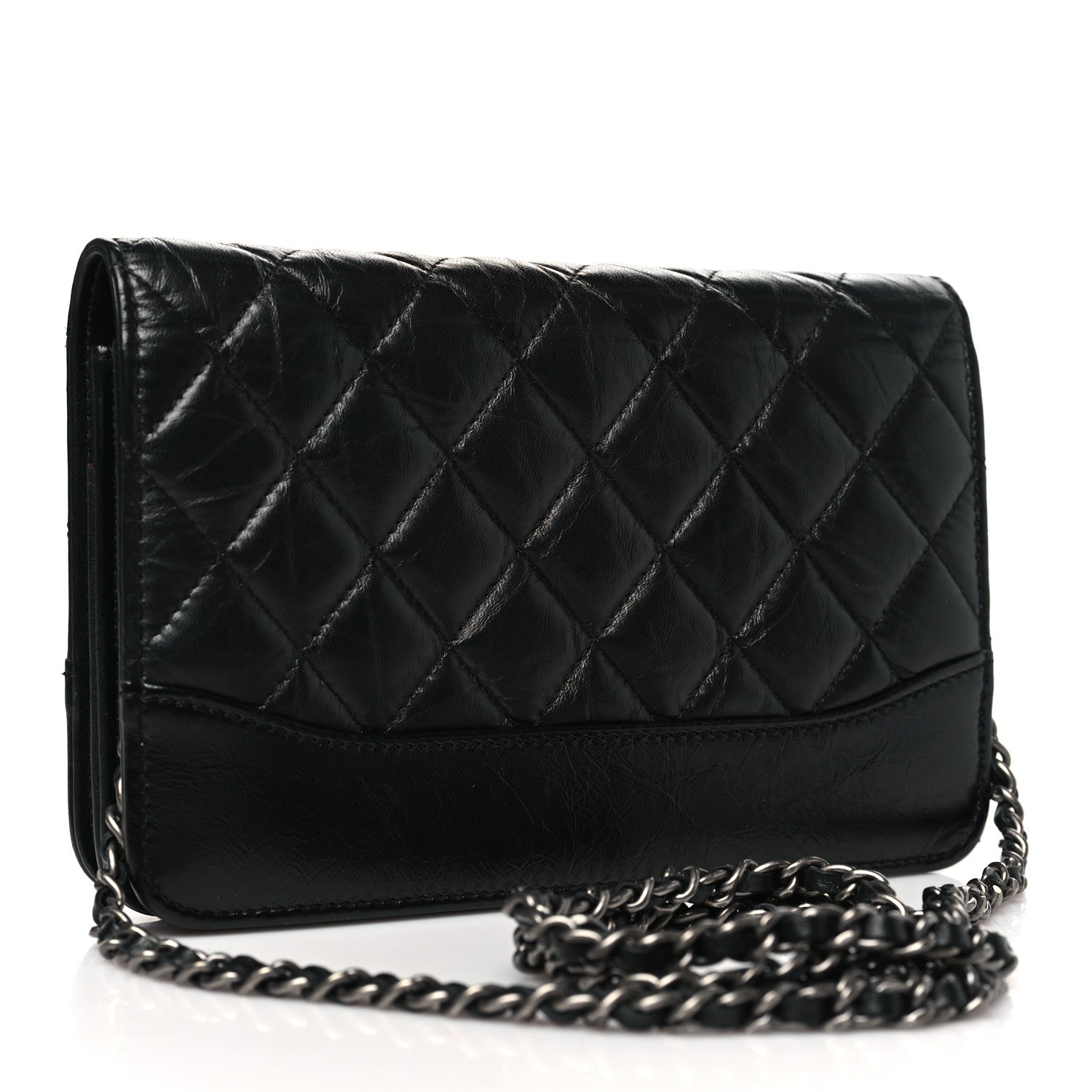 Aged Calfskin Quilted Gabrielle Wallet On Chain WOC Black