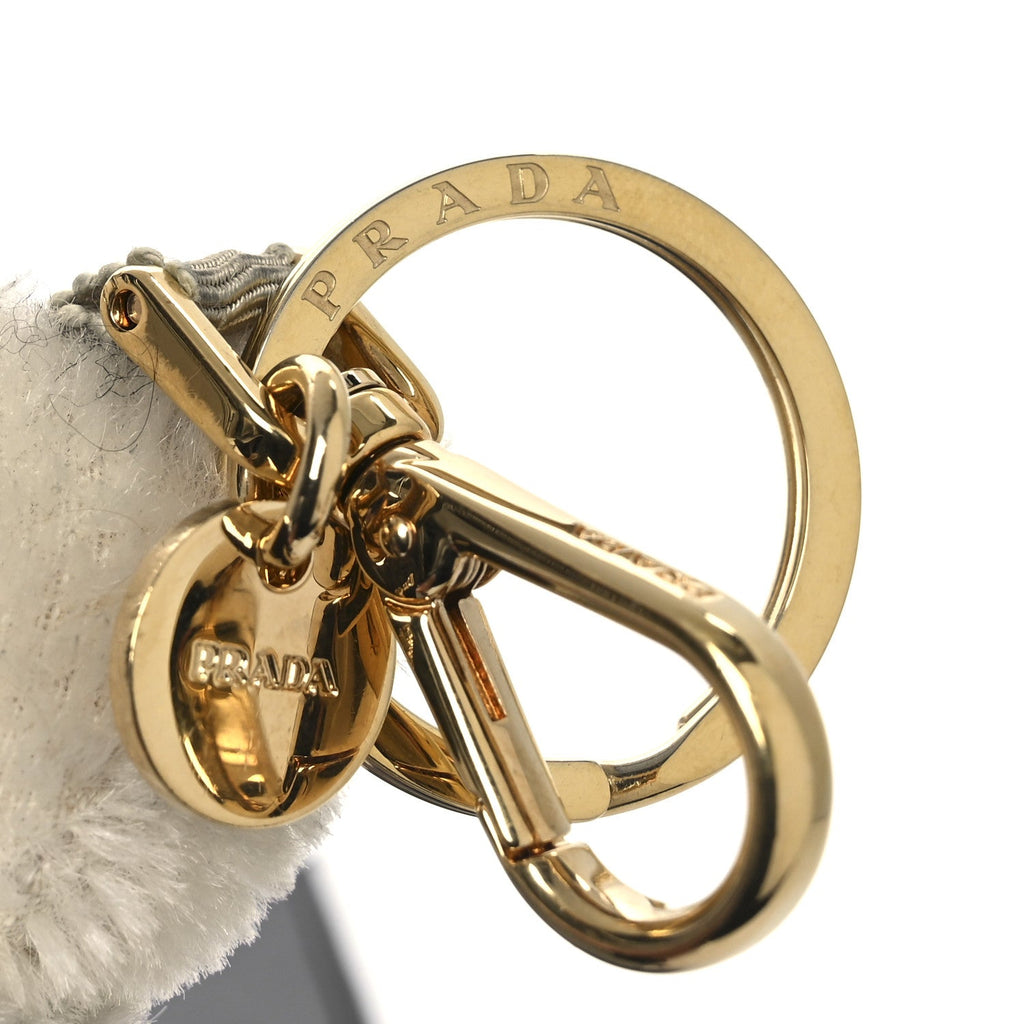 Mohair Teddy Bear Keychain Charm White