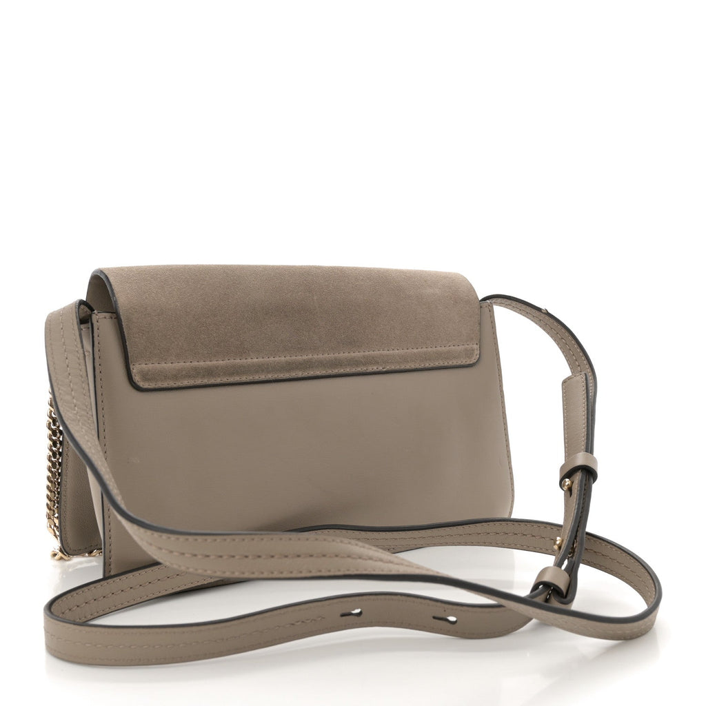 Suede Calfskin Small Faye Shoulder Bag Motty Grey