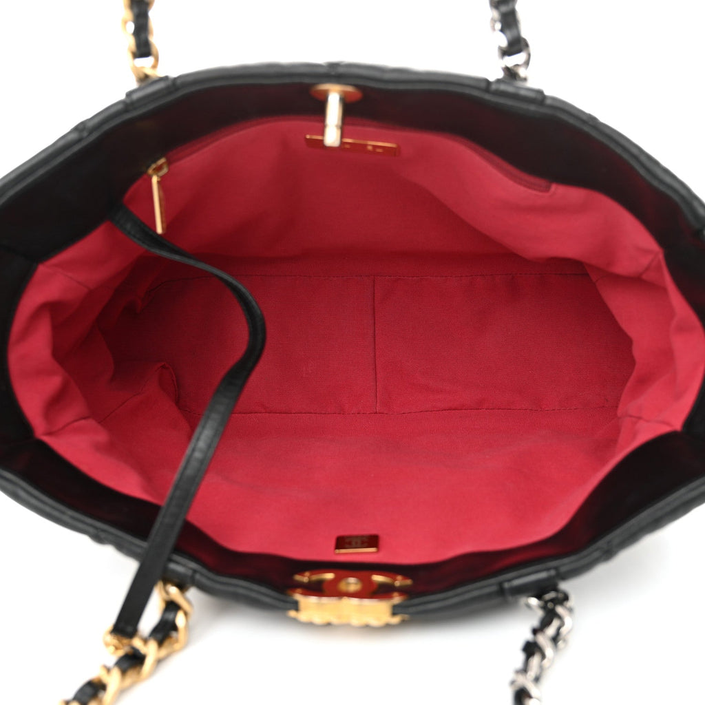 Lambskin Quilted Chanel 19 East West Shopping Bag Black