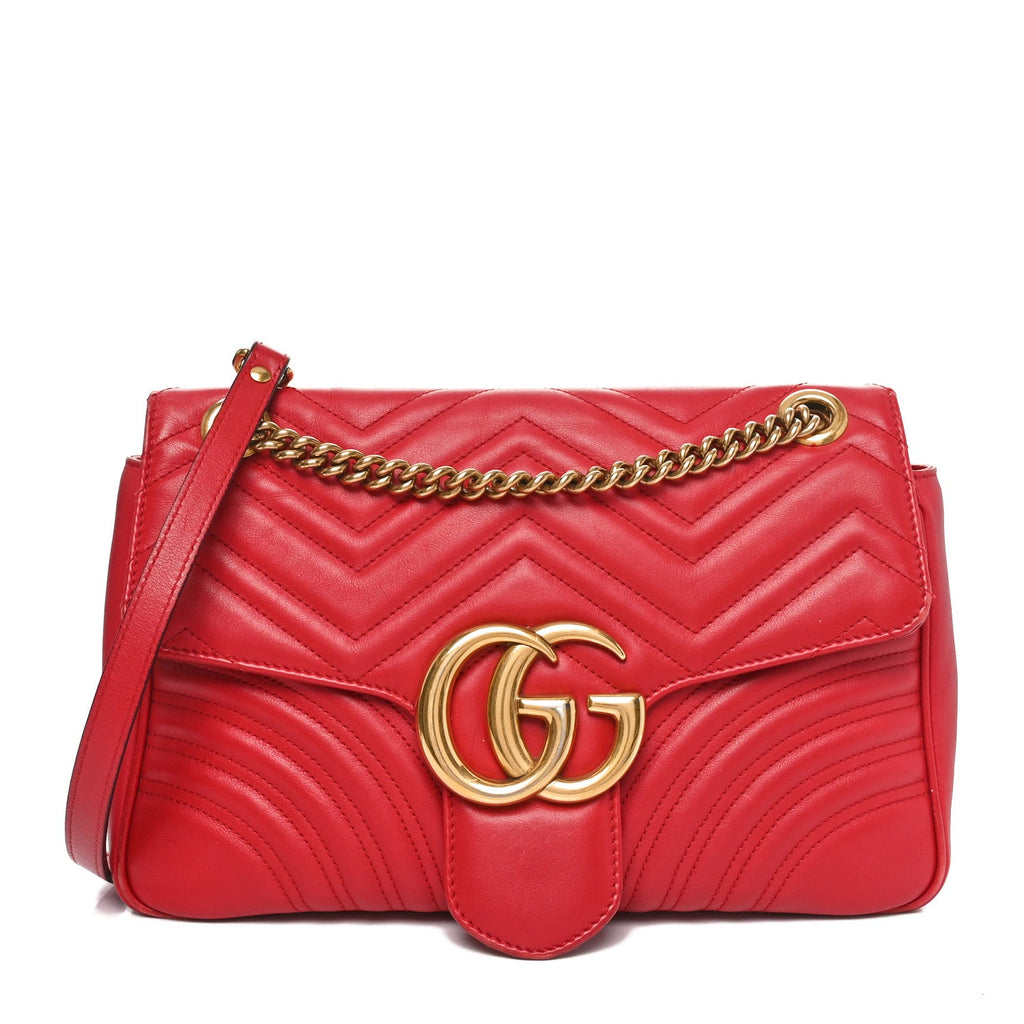 Calfskin Matelasse Medium GG Marmont Shoulder Bag Hibiscus Red