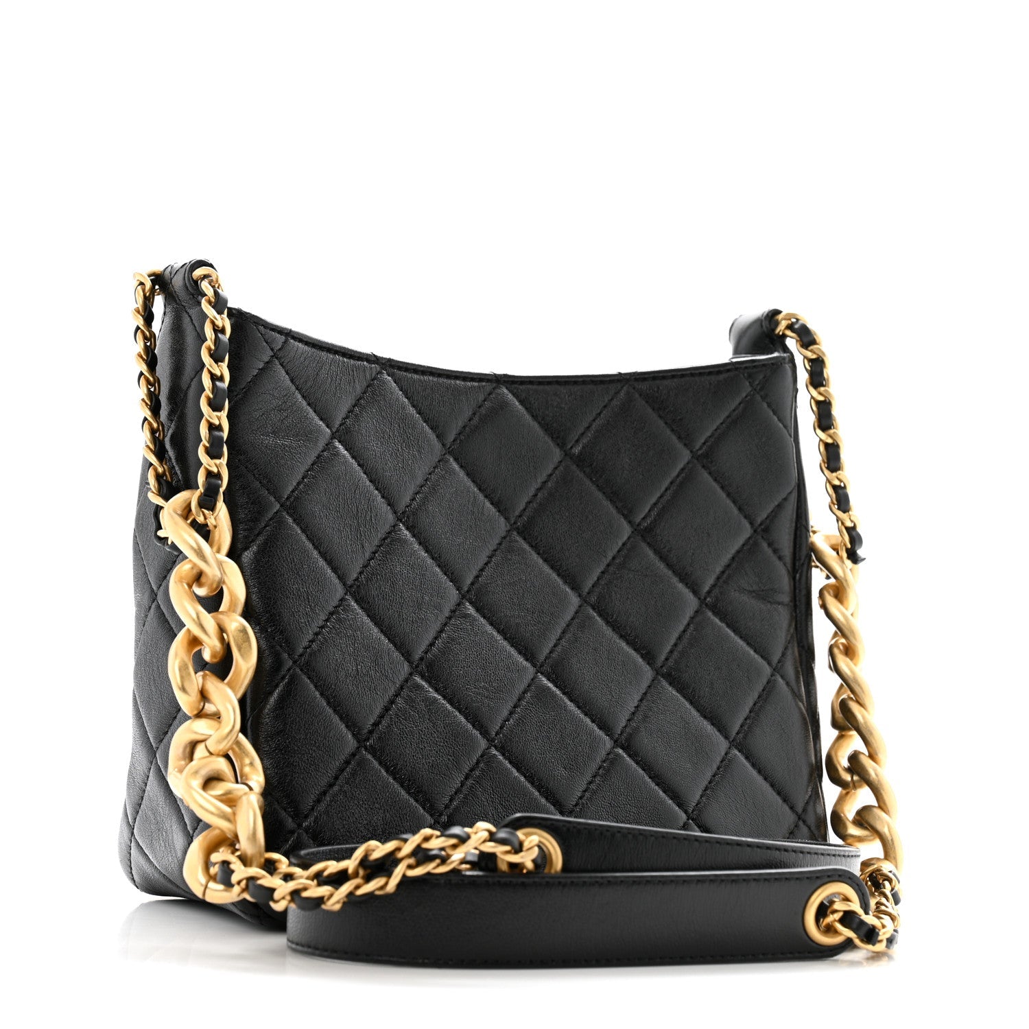 Lambskin Quilted Multi Chain Hobo Black