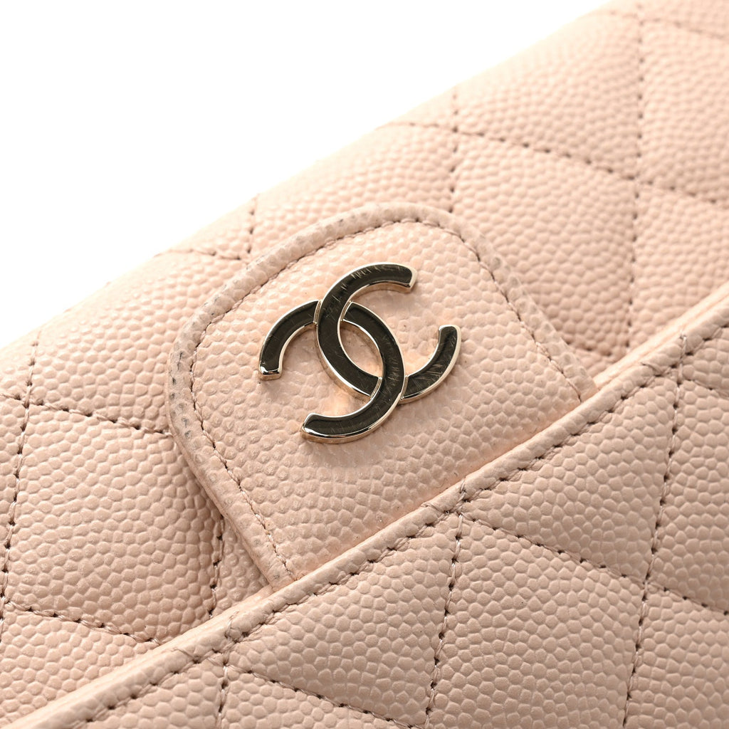 Caviar Quilted Glasses Case With Chain Beige