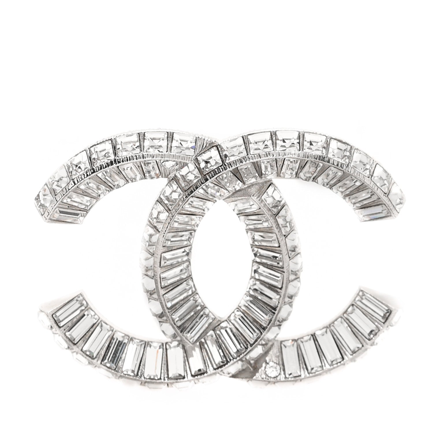 Baguette Crystal CC Brooch Silver