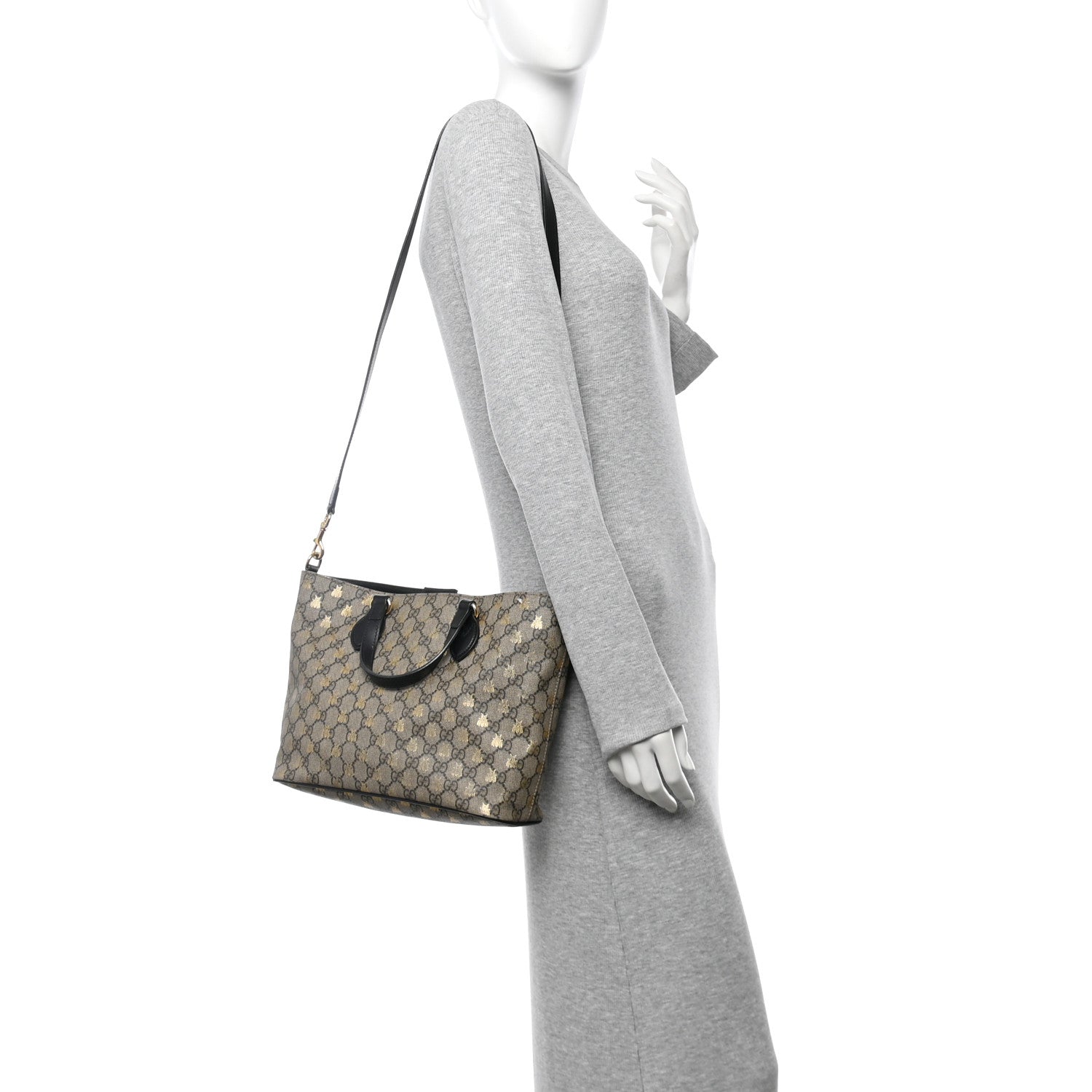 Soft GG Supreme Monogram Bees Small Crossbody Tote Beige Oro Black