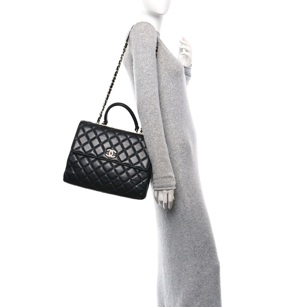 Lambskin Quilted Large Trendy CC Dual Handle Flap Bag Black