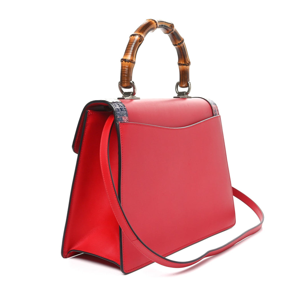 Calfskin Snakeskin Medium Lilith Top Handle Bag Red