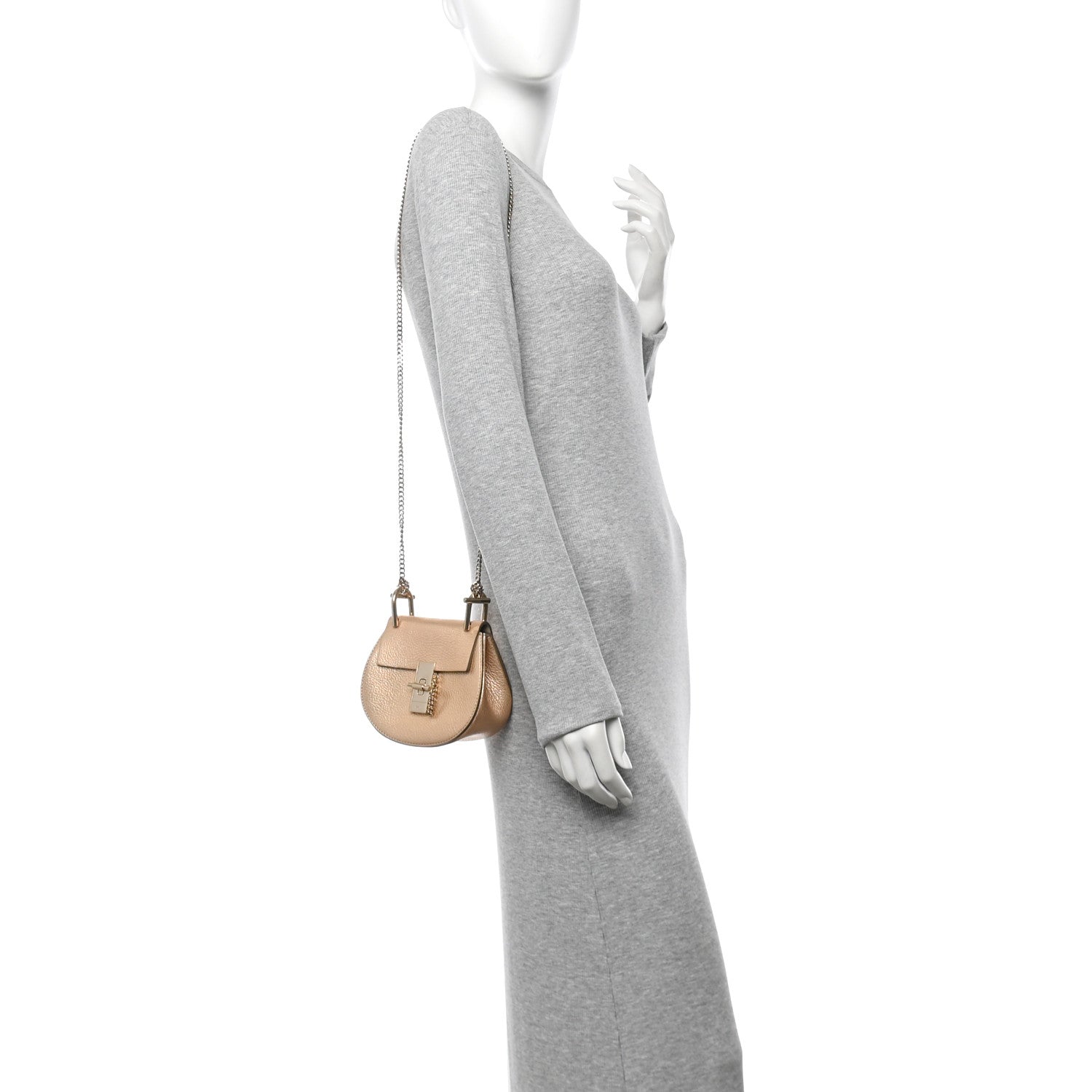 Metallic Grained Goatskin Nano Drew Shoulder Bag Abstract Gold